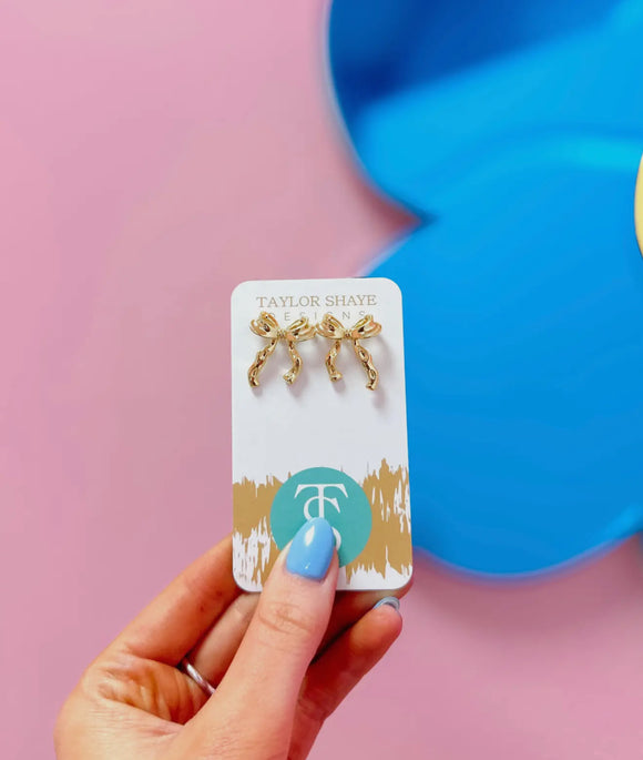 Gold Ribbon Bow Studs