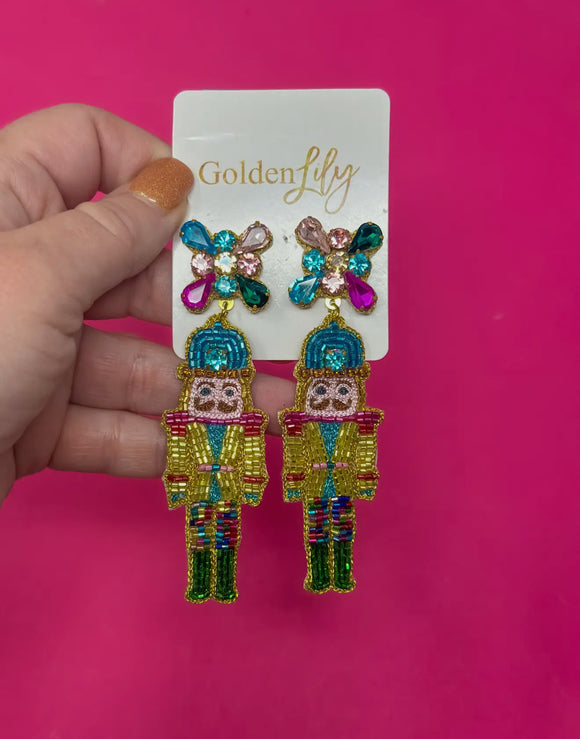 Multi Color Nutcracker Dangle Earrings