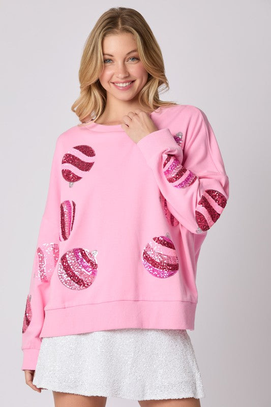 Pink Sequin Ornament Sweatshirt