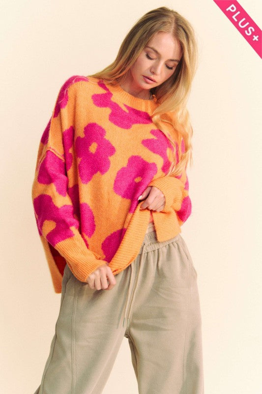 Flower Details Curvy Sweater