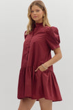 Puff Sleeve Ruffle Hem Dress