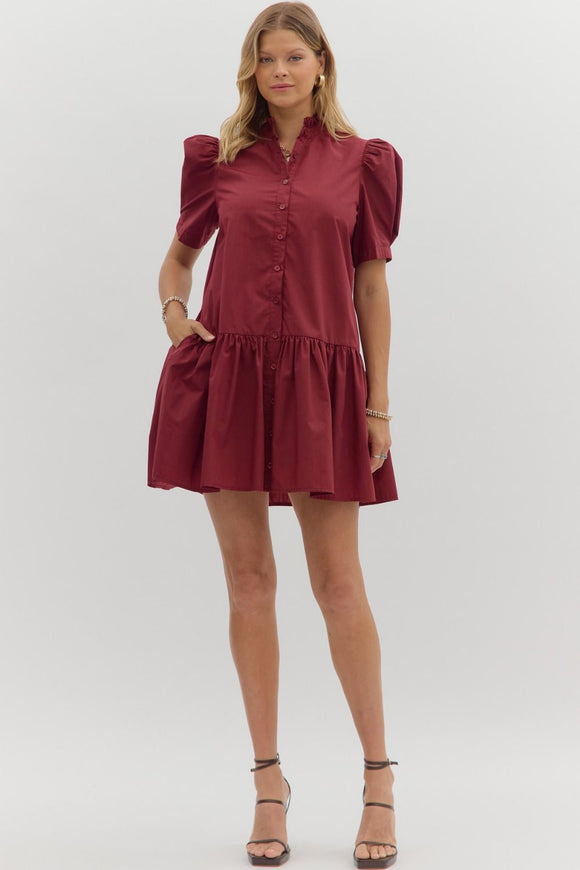 Puff Sleeve Ruffle Hem Dress