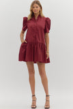 Puff Sleeve Ruffle Hem Dress