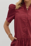 Puff Sleeve Ruffle Hem Dress