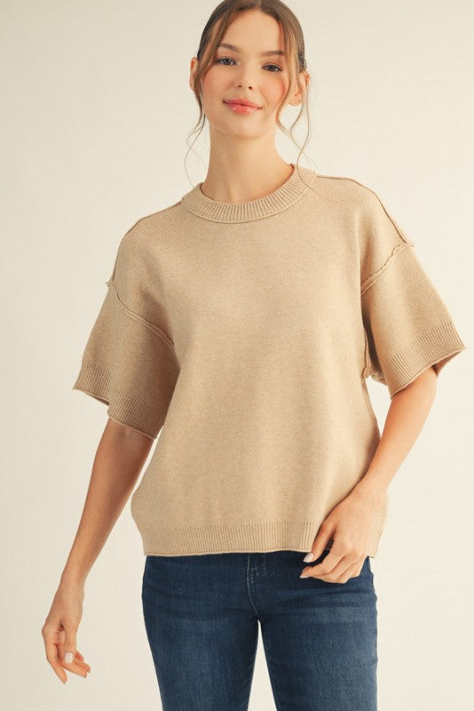 Oatmeal Curvy Sweater Top