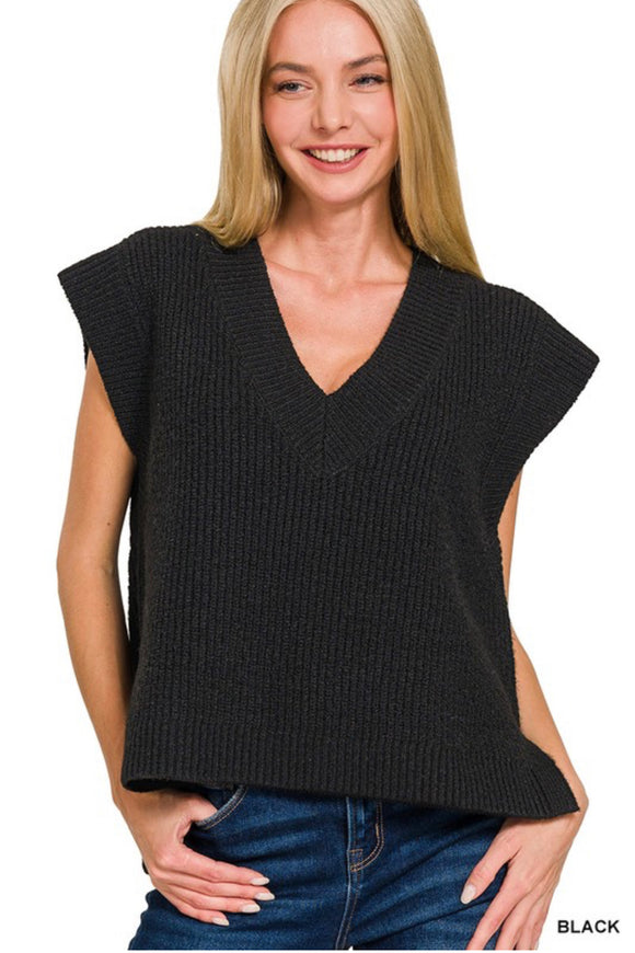 V-Neck Sweater - Black and Sand Beige