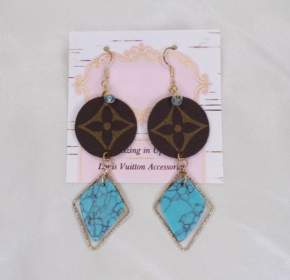 Upcycled LV Turquoise Diamond Earrings