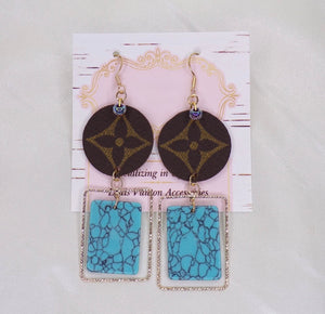 Upcycled LV Turquoise Rectangle Earrings