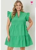 Green Flutter Sleeve Dress